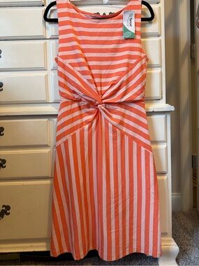 NWT Lands End Orange / Coral & White Stripe Twist-Front Sleeveless Dress